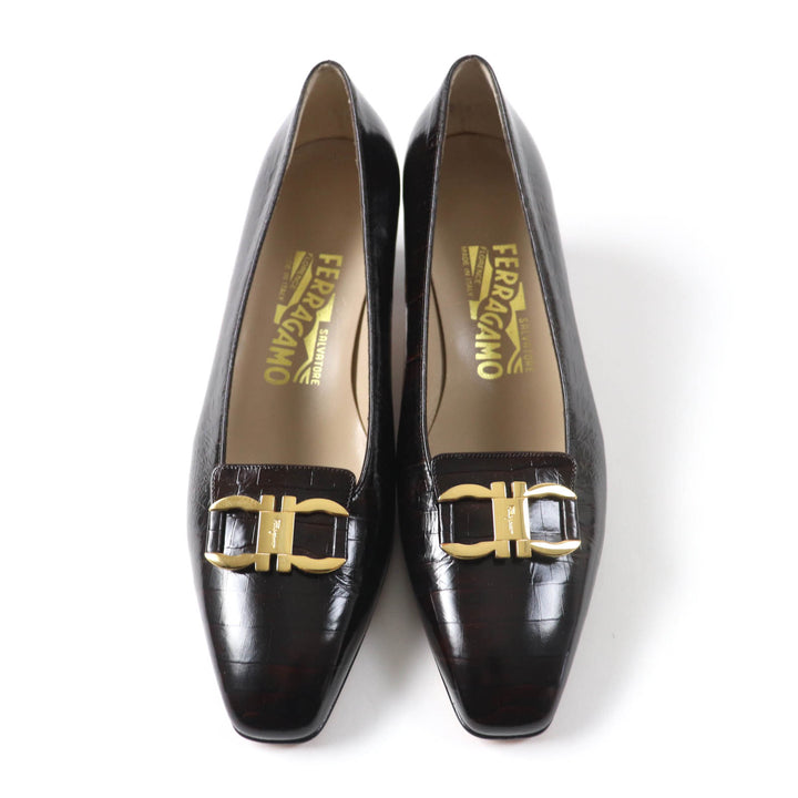 Excellent Salvatore Ferragamo pumps crocodile embossed pattern Brown leather