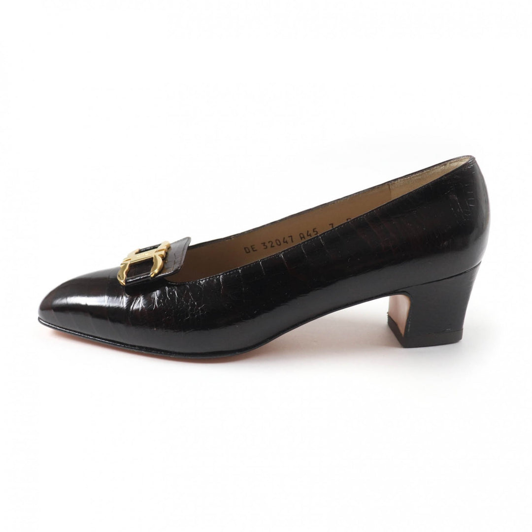 Excellent Salvatore Ferragamo pumps crocodile embossed pattern Brown leather