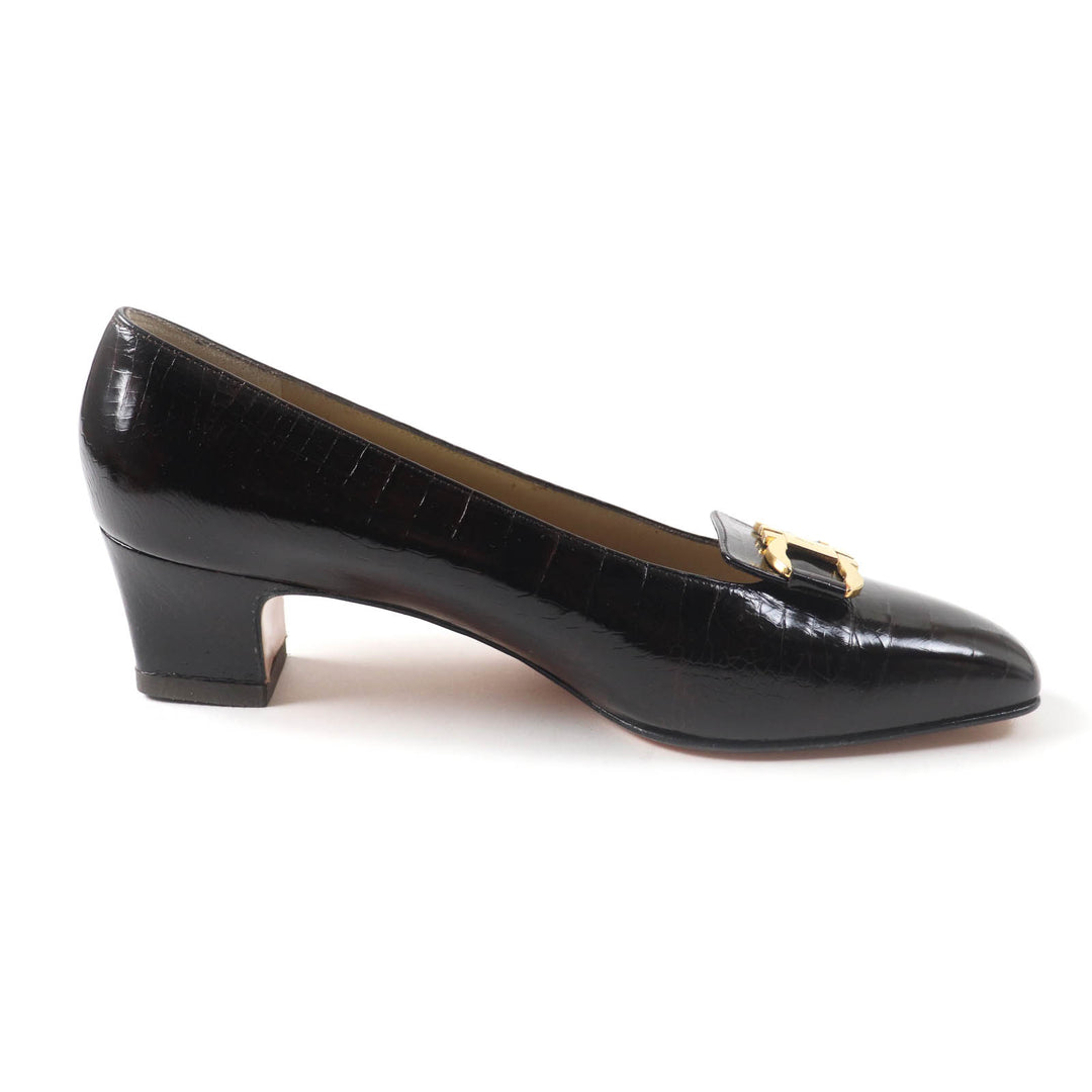 Excellent Salvatore Ferragamo pumps crocodile embossed pattern Brown leather