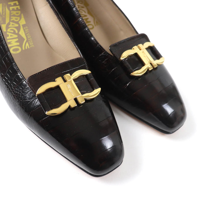 Excellent Salvatore Ferragamo pumps crocodile embossed pattern Brown leather