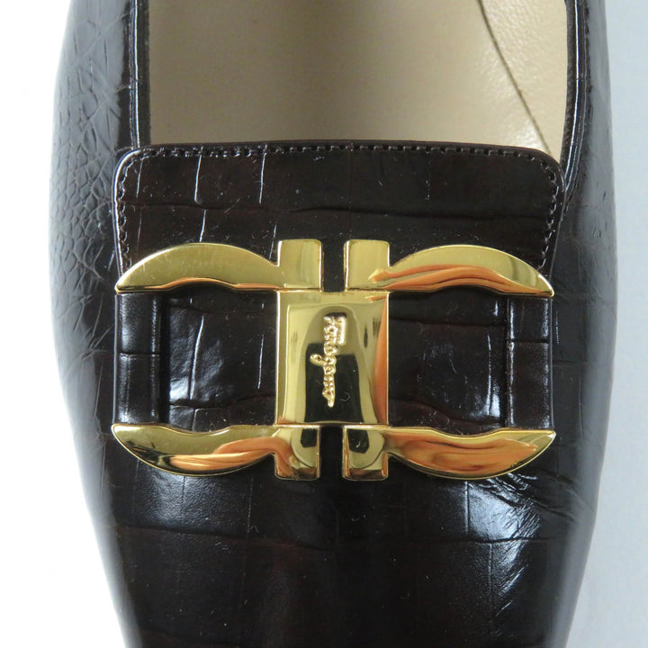 Excellent Salvatore Ferragamo pumps crocodile embossed pattern Brown leather