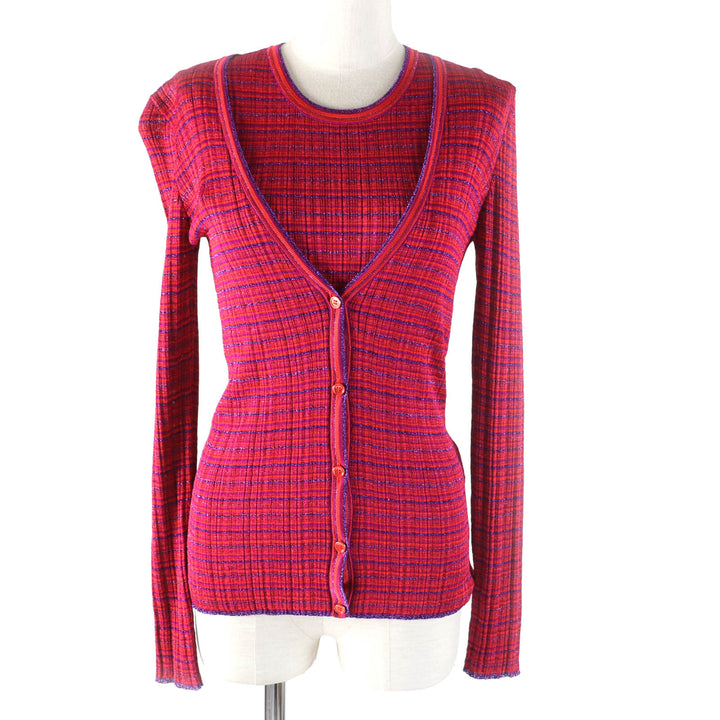 Excellent Salvatore Ferragamo ensemble Double GanciniMetal cardigan + sleeveless knit M