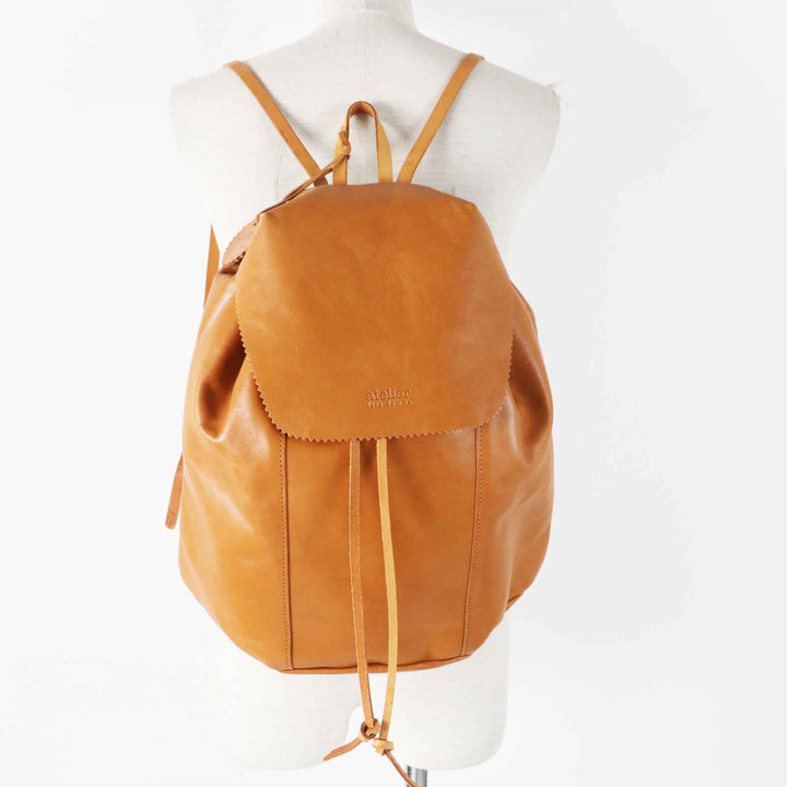 Great Backpack Â· Daypack Logo embossed all leather Camel leather Women