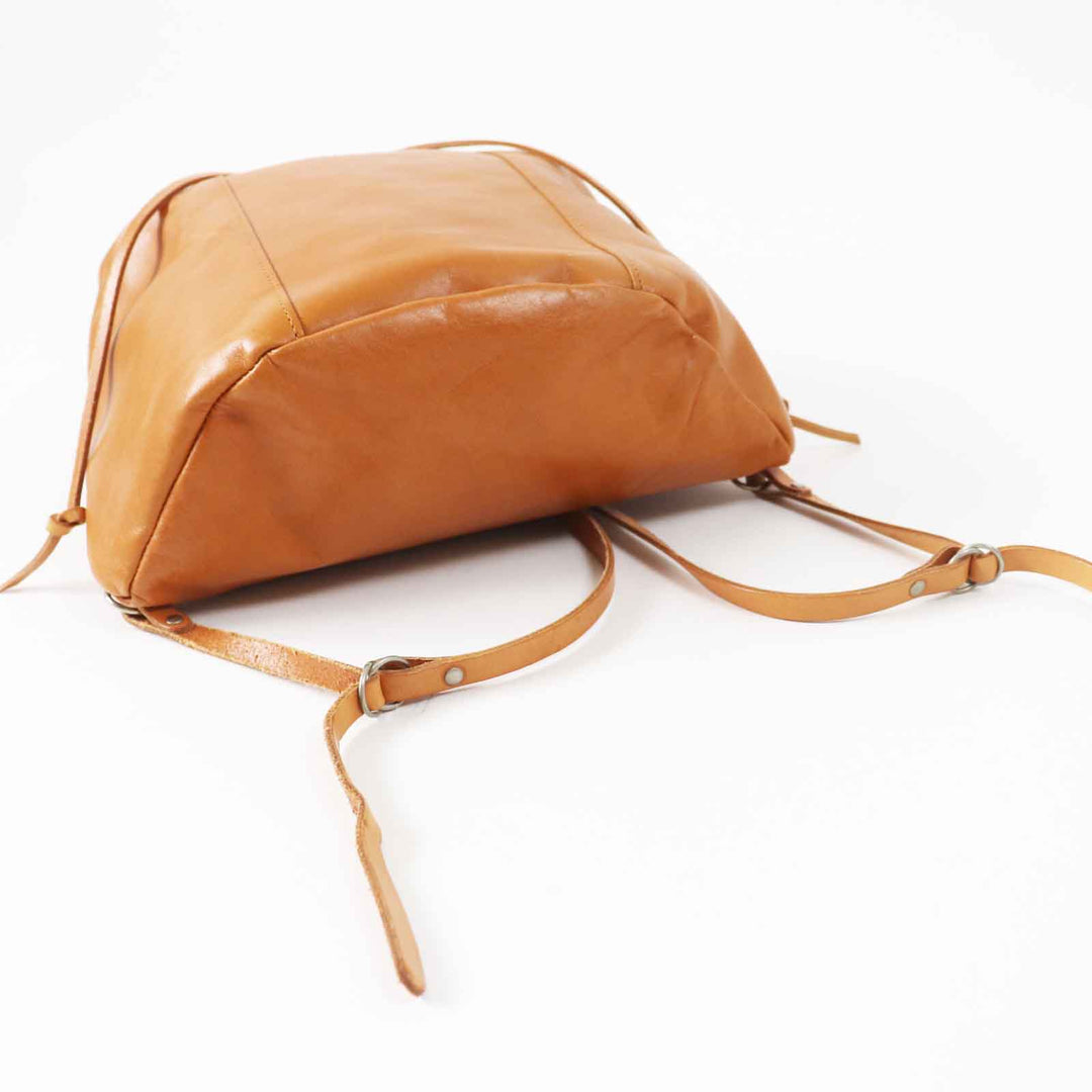 Great Backpack Â· Daypack Logo embossed all leather Camel leather Women