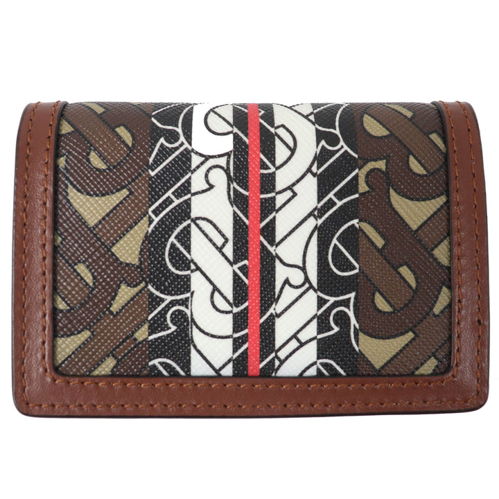 Great BURBERRY Bifold Wallet TB All-over Pattern Compact Chain Wallet Brown PVC