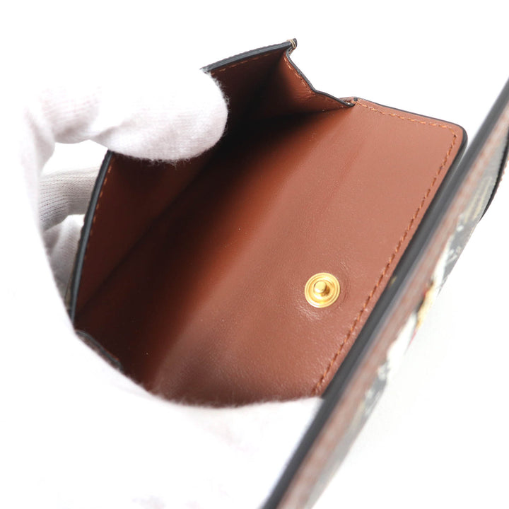 Great BURBERRY Bifold Wallet TB All-over Pattern Compact Chain Wallet Brown PVC