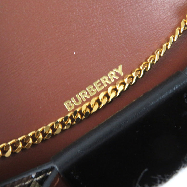 Great BURBERRY Bifold Wallet TB All-over Pattern Compact Chain Wallet Brown PVC
