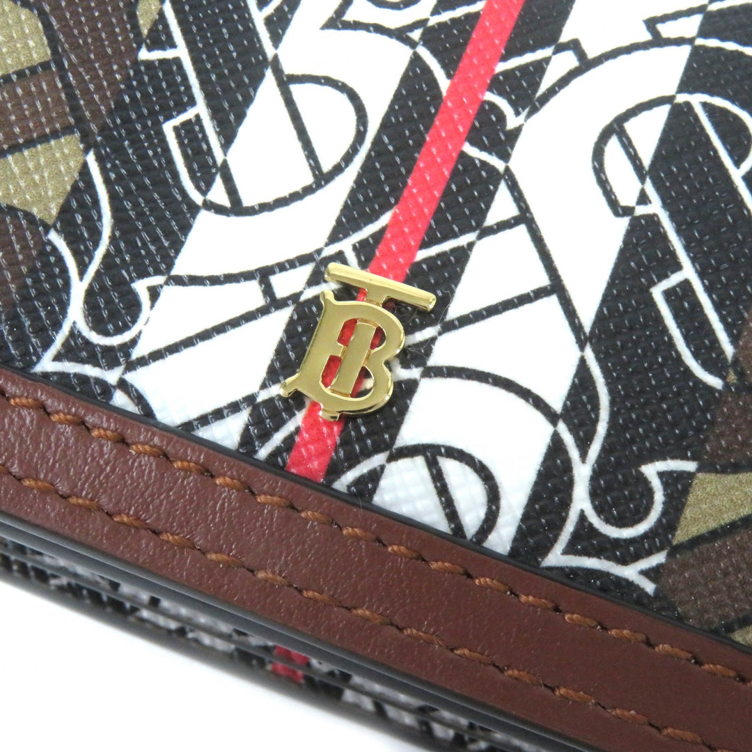Great BURBERRY Bifold Wallet TB All-over Pattern Compact Chain Wallet Brown PVC