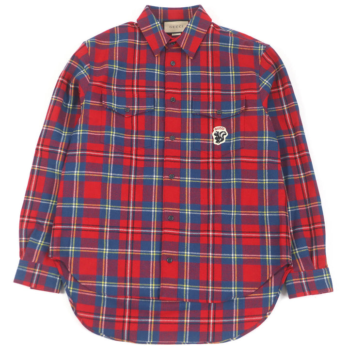 Excellent GUCCI Long sleeve shirt Skunk Patch Tartan Red wool mens 48 720960