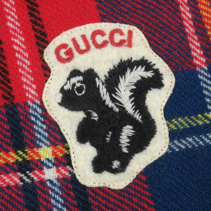 Excellent GUCCI Long sleeve shirt Skunk Patch Tartan Red wool mens 48 720960