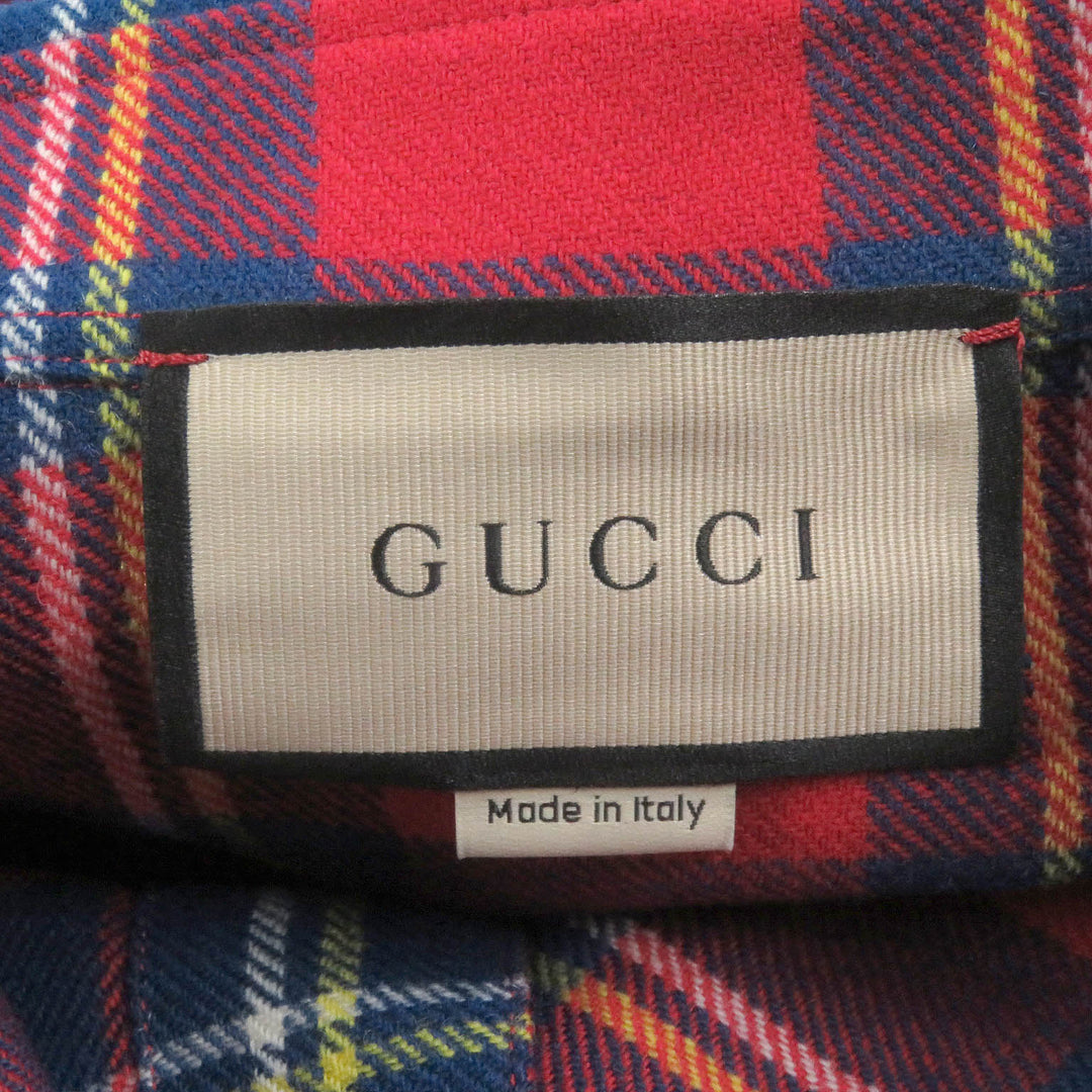 Excellent GUCCI Long sleeve shirt Skunk Patch Tartan Red wool mens 48 720960
