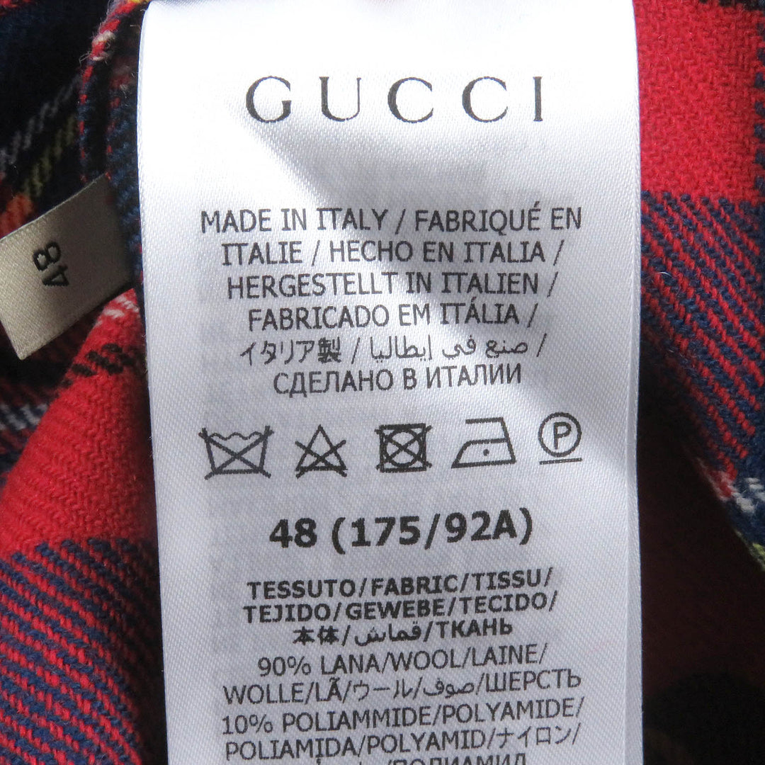 Excellent GUCCI Long sleeve shirt Skunk Patch Tartan Red wool mens 48 720960