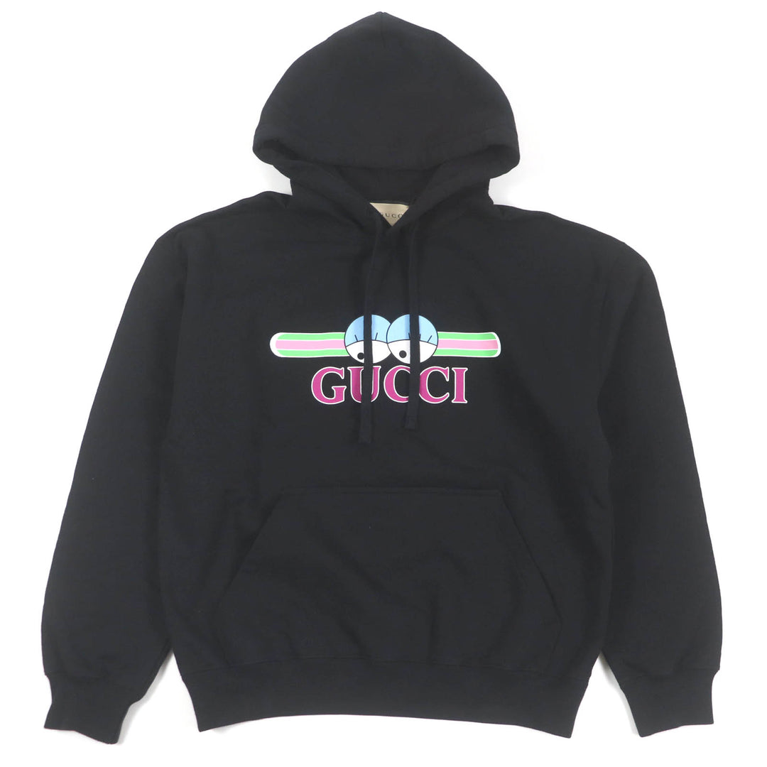 Great GUCCI Parker Logo Print Hoodie Pullover black cotton mens S 782788