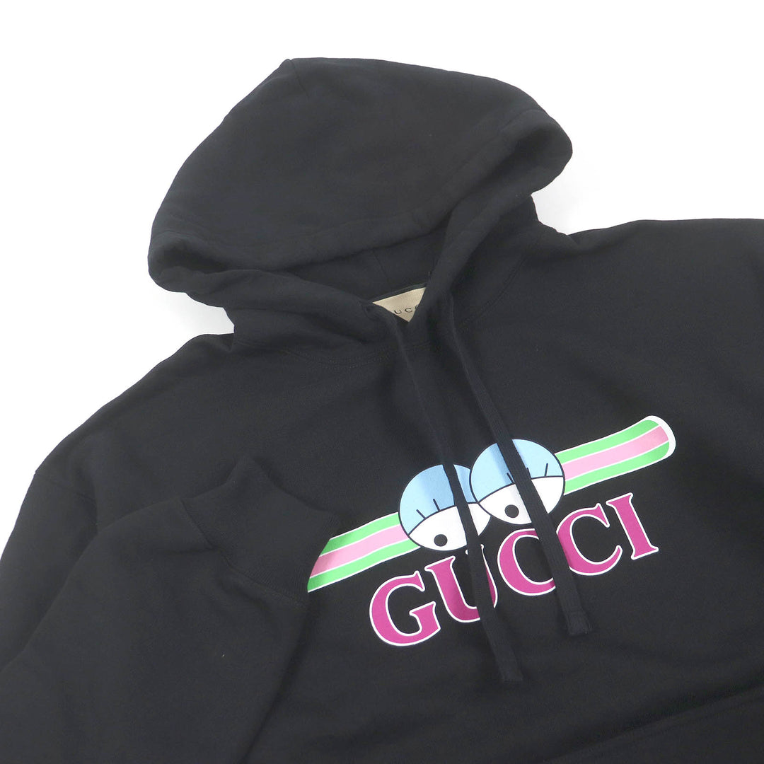 Great GUCCI Parker Logo Print Hoodie Pullover black cotton mens S 782788