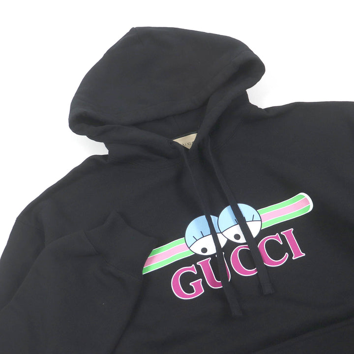 Great GUCCI Parker Logo Print Hoodie Pullover black cotton mens S 782788