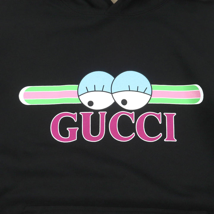 Great GUCCI Parker Logo Print Hoodie Pullover black cotton mens S 782788