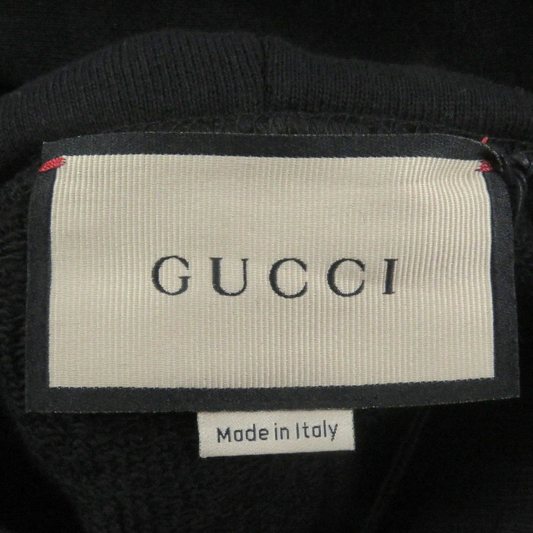 Great GUCCI Parker Logo Print Hoodie Pullover black cotton mens S 782788