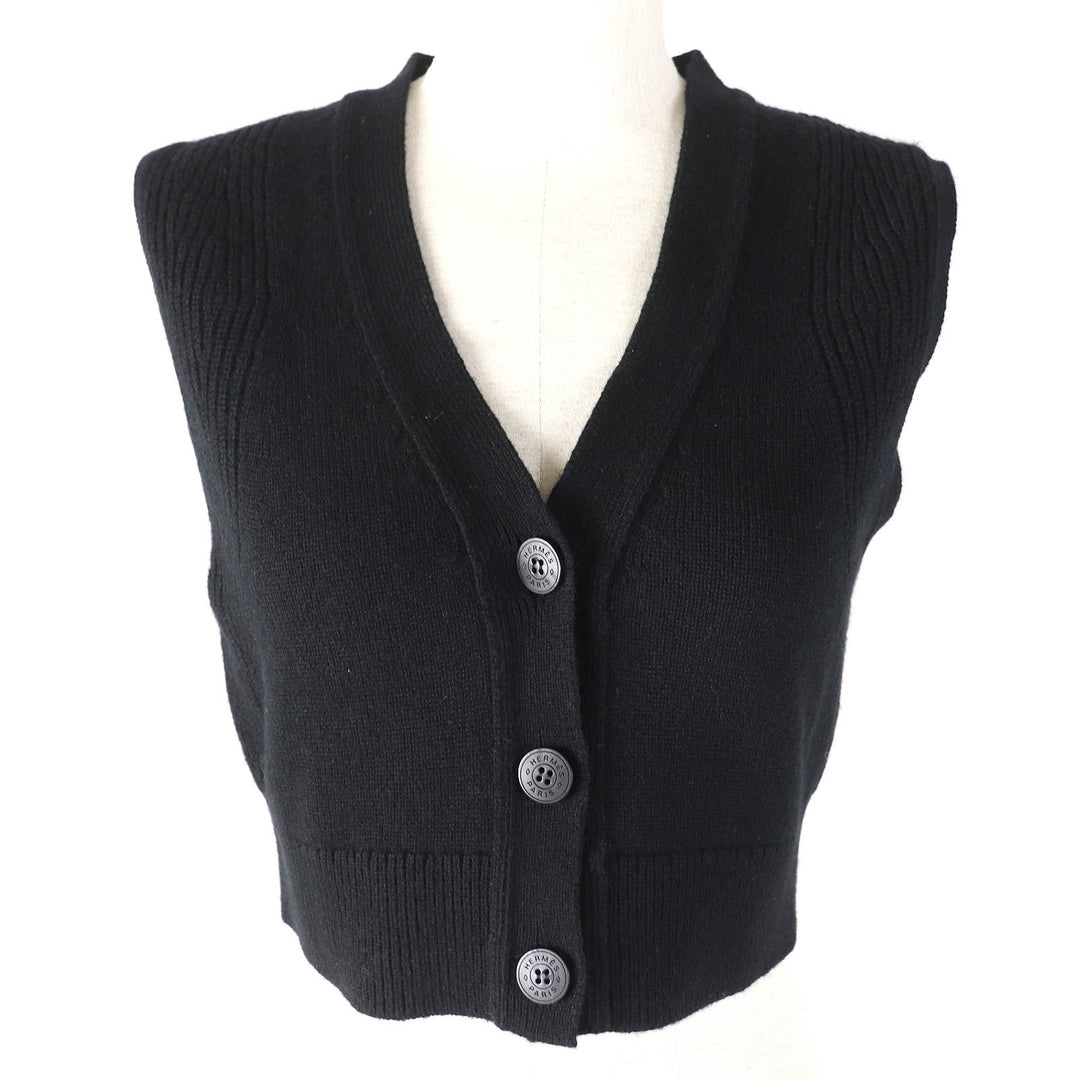 Excellent HERMES Best Serie design button short knit black cashmere Women 36 4E2721D1