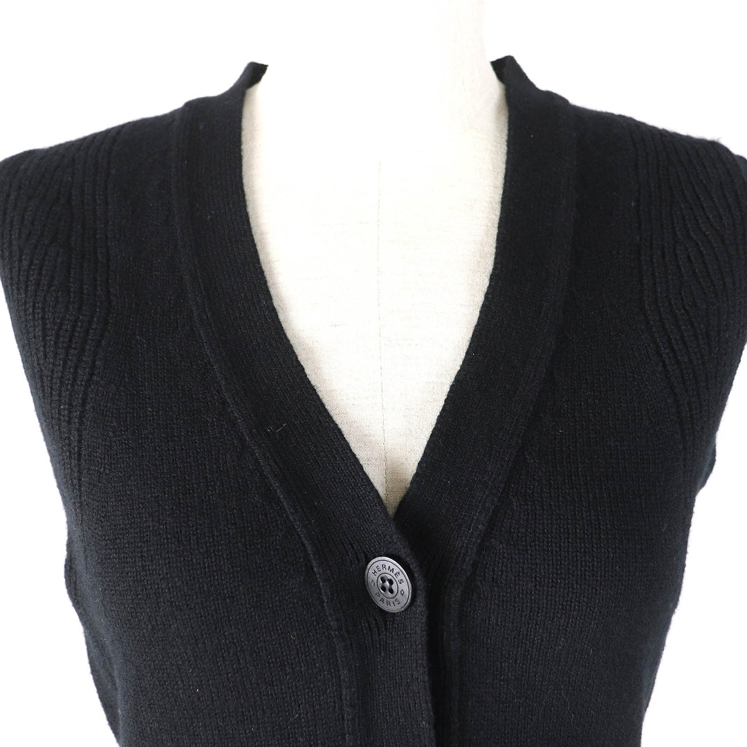 Excellent HERMES Best Serie design button short knit black cashmere Women 36 4E2721D1