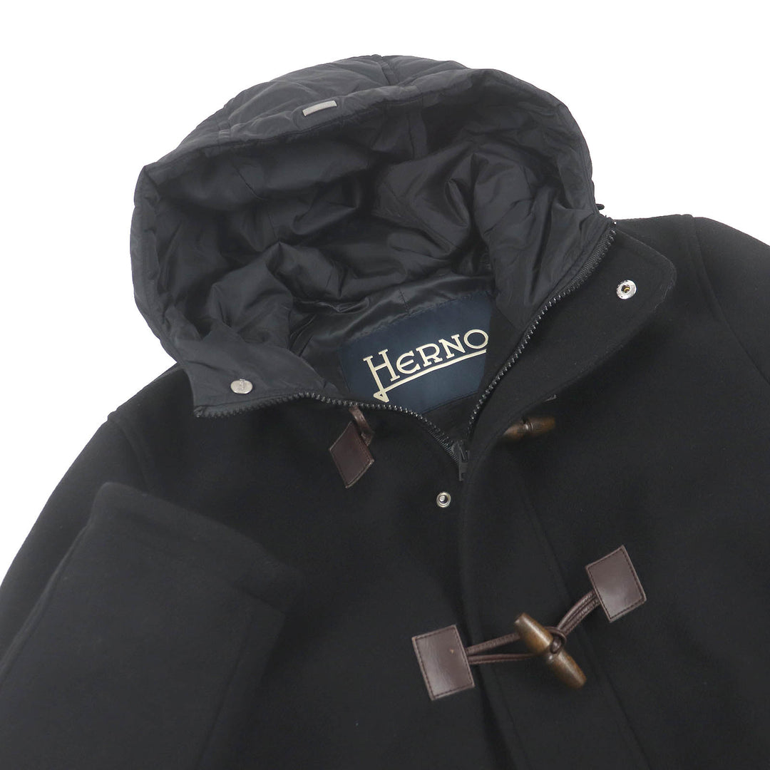 Great Herno Duffel coat Toggle button Leather padding black wool mens 44 PC0049U