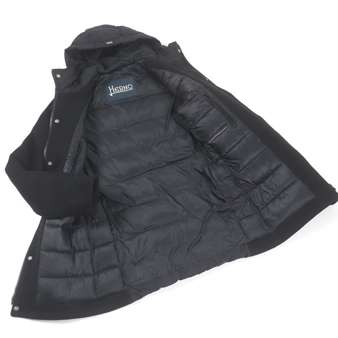 Great Herno Duffel coat Toggle button Leather padding black wool mens 44 PC0049U