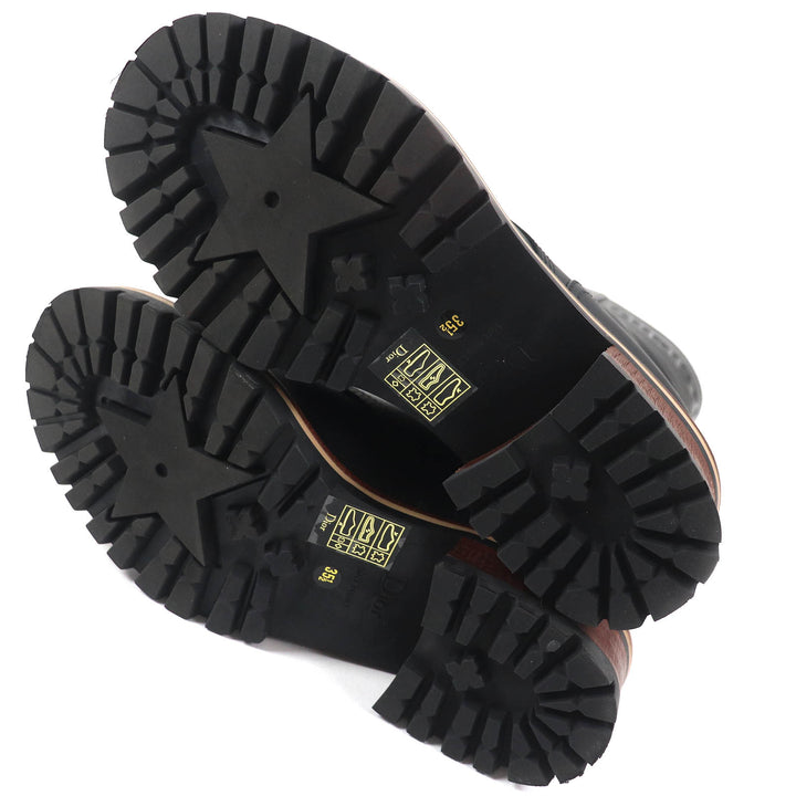 Excellent Christian Dior boots Quest Logo embossed lace-up combat boots leather