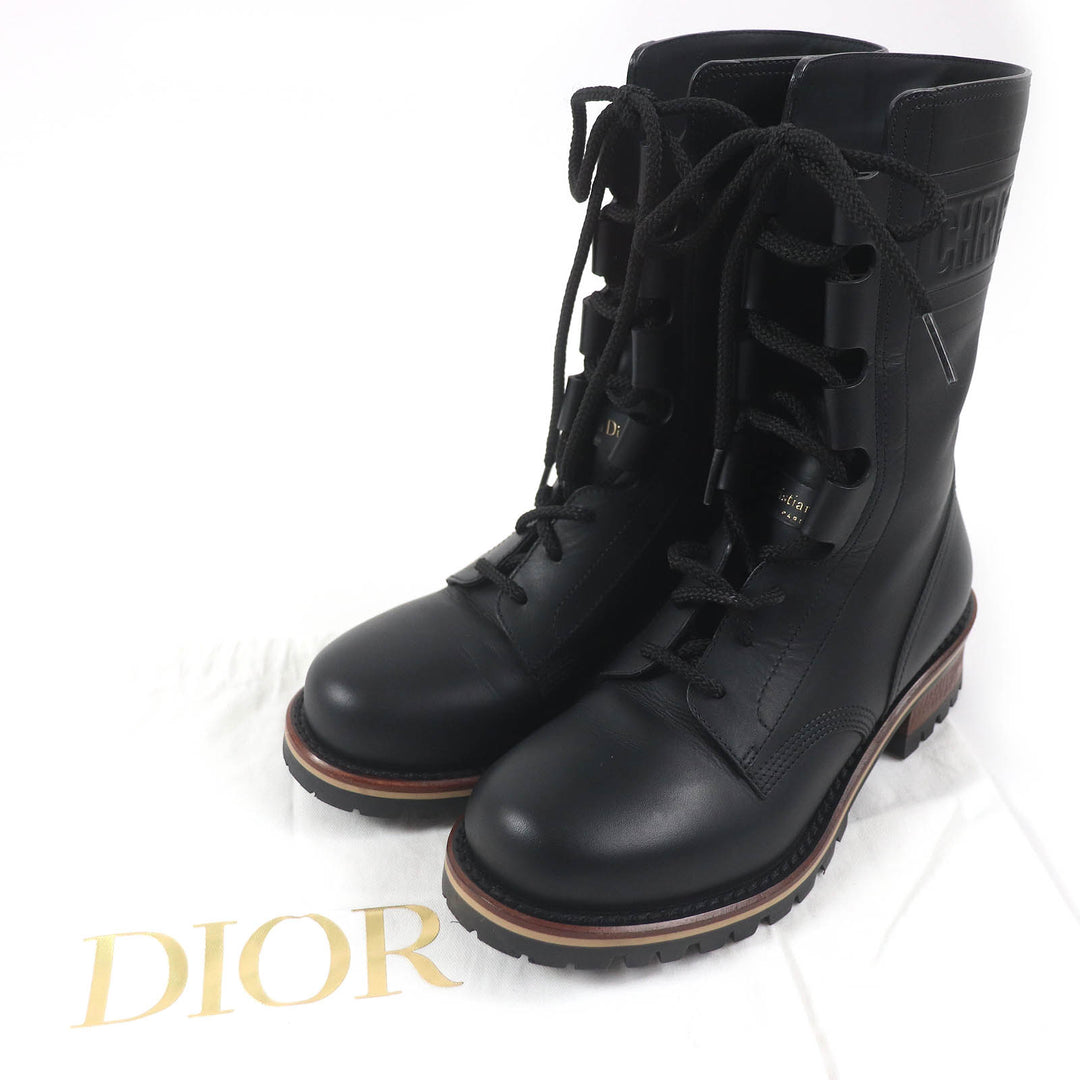 Excellent Christian Dior boots Quest Logo embossed lace-up combat boots leather