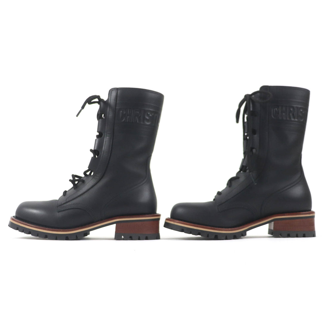 Excellent Christian Dior boots Quest Logo embossed lace-up combat boots leather