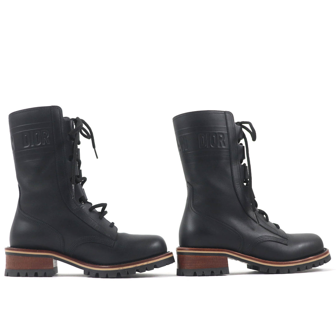 Excellent Christian Dior boots Quest Logo embossed lace-up combat boots leather