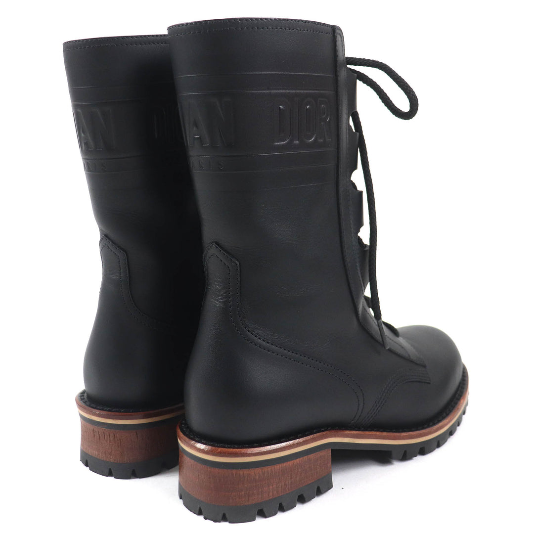 Excellent Christian Dior boots Quest Logo embossed lace-up combat boots leather