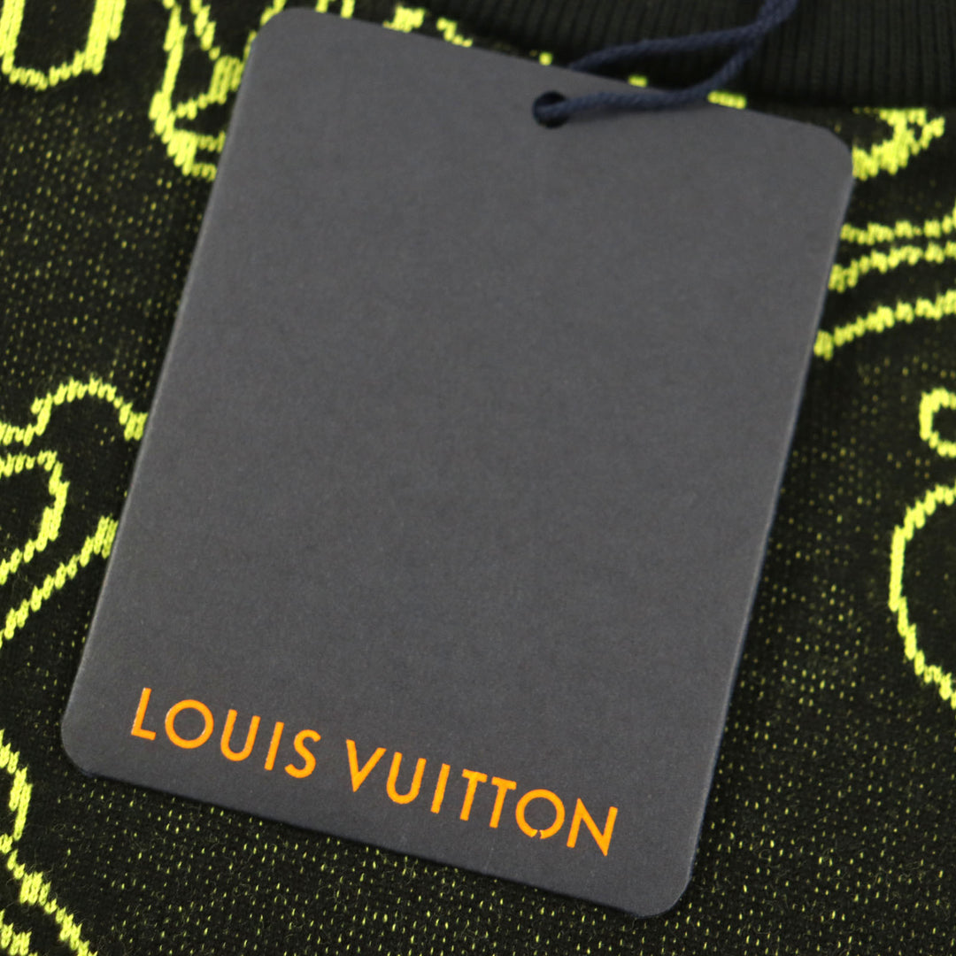 LOUIS VUITTON sweater Crew neck jacquard knit Black Lime cotton mens L