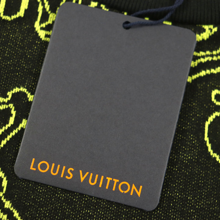 LOUIS VUITTON sweater Crew neck jacquard knit Black Lime cotton mens L