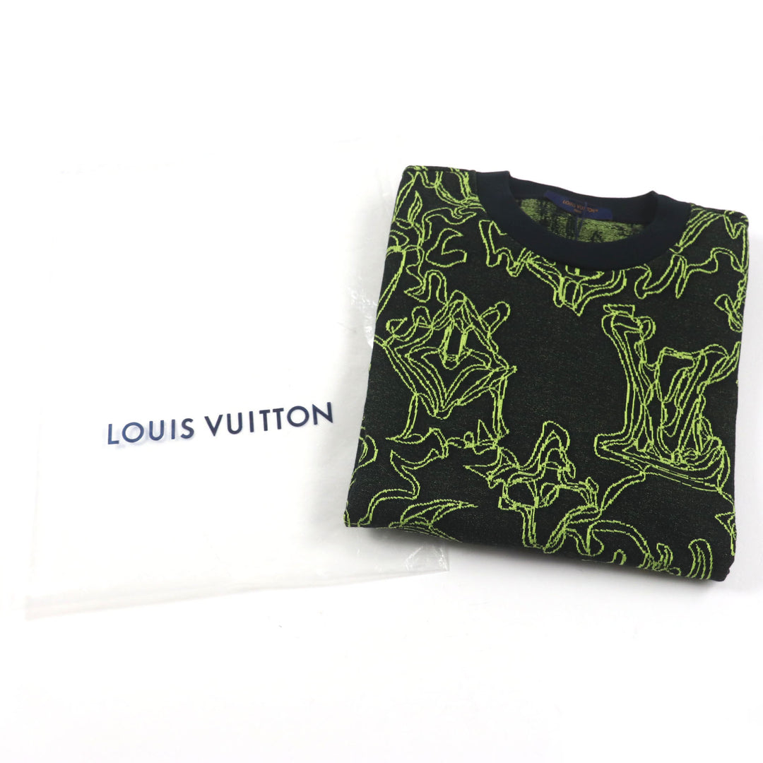 LOUIS VUITTON sweater Crew neck jacquard knit Black Lime cotton mens L