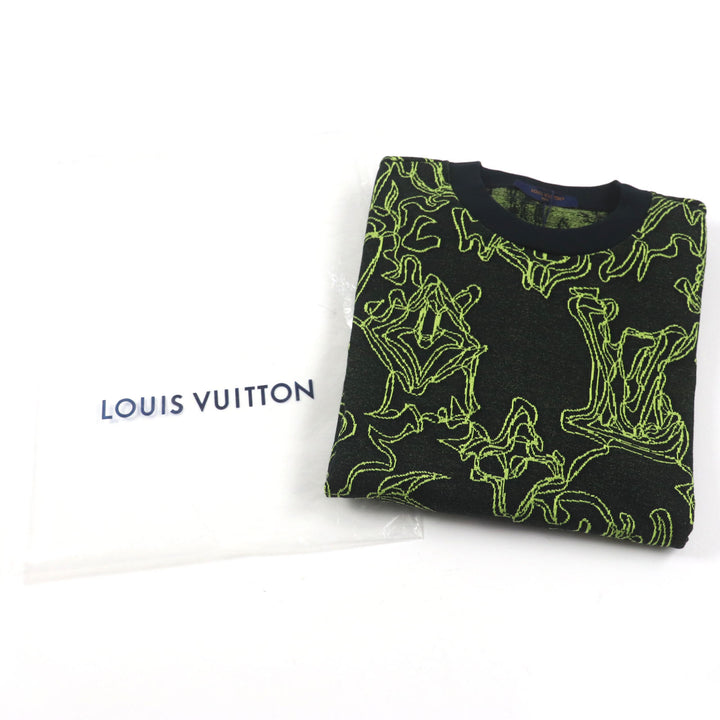 LOUIS VUITTON sweater Crew neck jacquard knit Black Lime cotton mens L