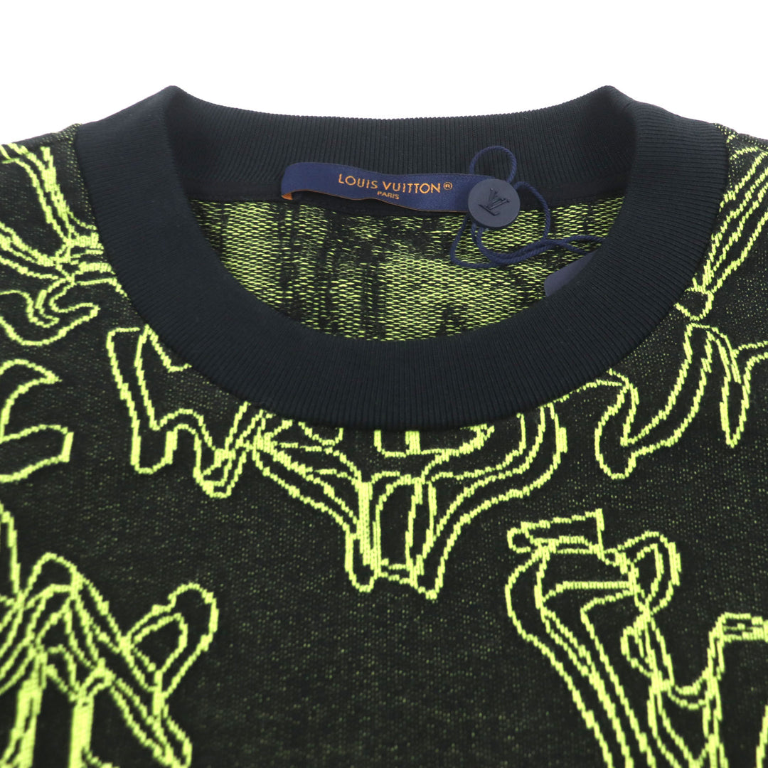 LOUIS VUITTON sweater Crew neck jacquard knit Black Lime cotton mens L