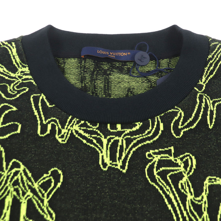 LOUIS VUITTON sweater Crew neck jacquard knit Black Lime cotton mens L