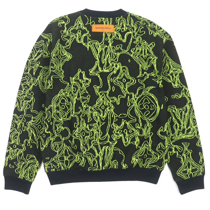 LOUIS VUITTON sweater Crew neck jacquard knit Black Lime cotton mens L