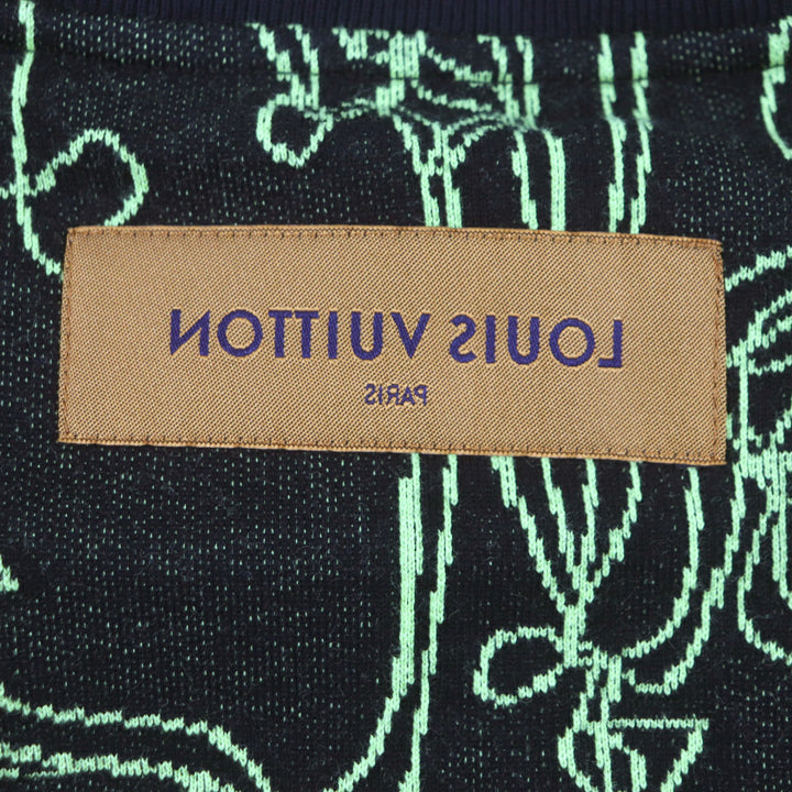 LOUIS VUITTON sweater Crew neck jacquard knit Black Lime cotton mens L