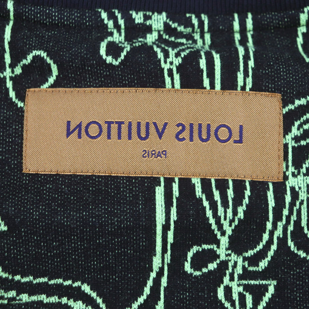 LOUIS VUITTON sweater Crew neck jacquard knit Black Lime cotton mens L