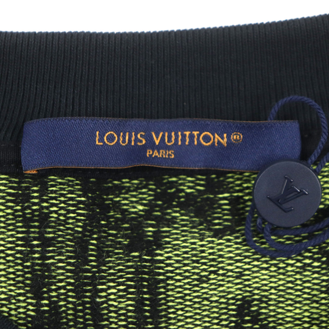 LOUIS VUITTON sweater Crew neck jacquard knit Black Lime cotton mens L