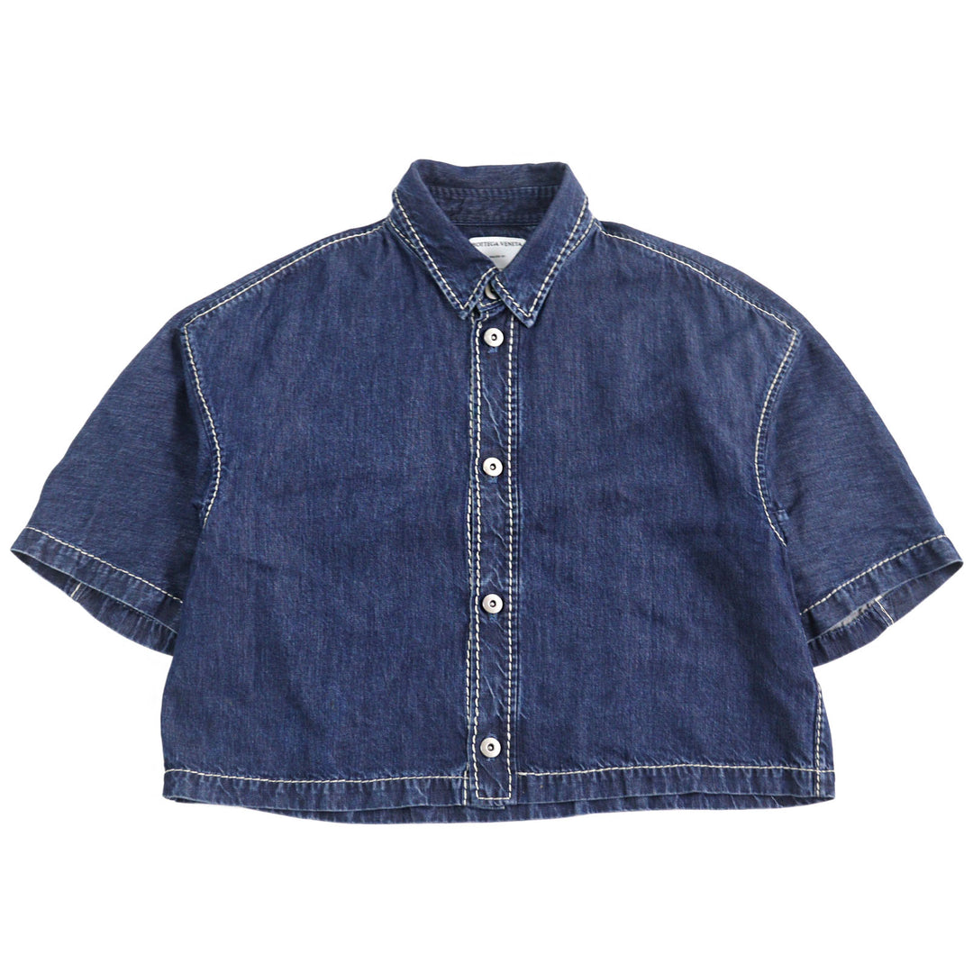 Great BOTTEGAVENETA Short sleeve shirt oversized cropped denim Indigo blue 46