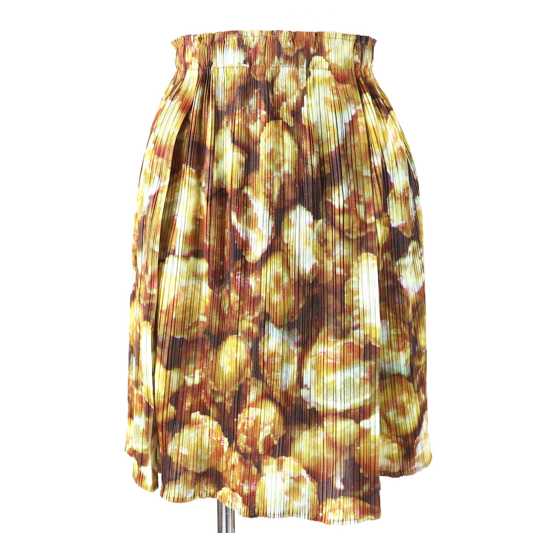 Excellent PLEATS PLEASE two-piece set Popcorn Pattern T-shirt and Miniskirt Brown polyester Women PP83-JK552/PP83-JG555