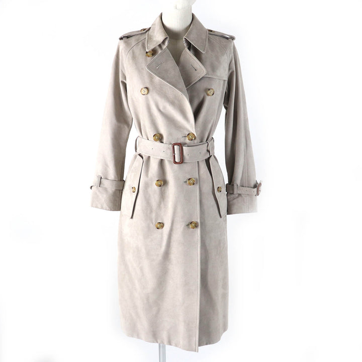 Very Good MACKINTOSH LONDON trench coat Logo button belted faux suede leather long Beige Artificial leather Women 36