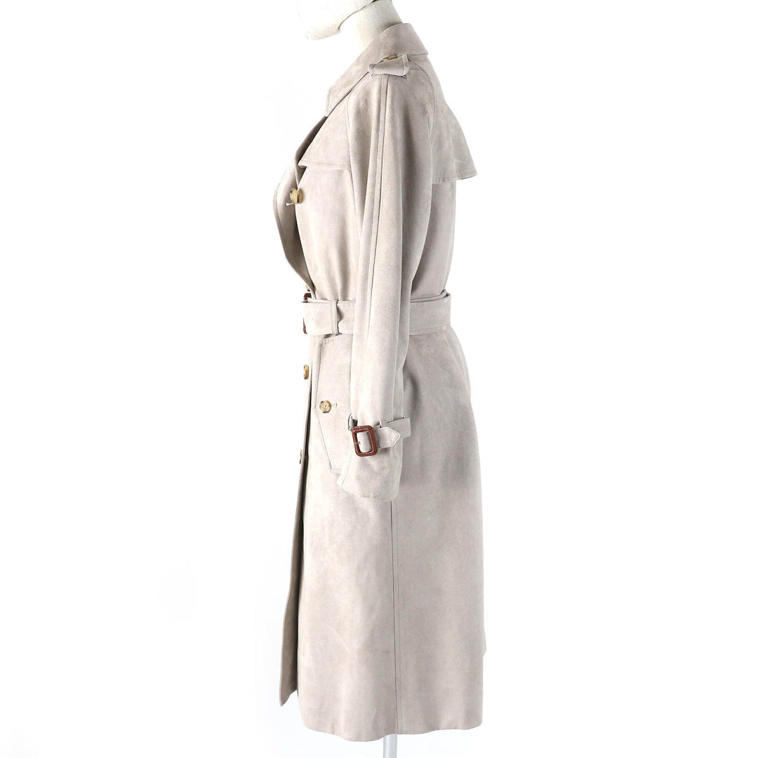Very Good MACKINTOSH LONDON trench coat Logo button belted faux suede leather long Beige Artificial leather Women 36