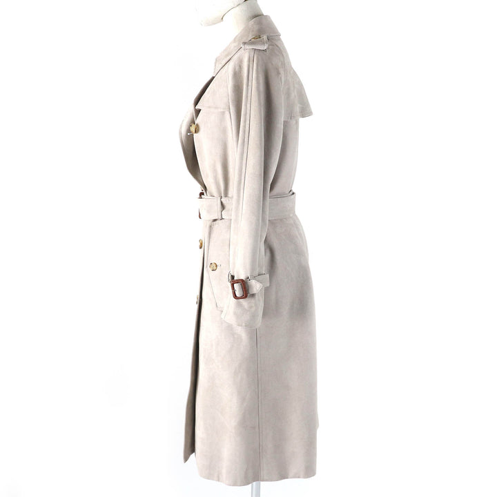 Very Good MACKINTOSH LONDON trench coat Logo button belted faux suede leather long Beige Artificial leather Women 36