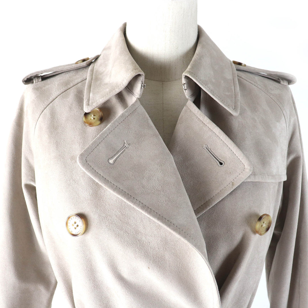 Very Good MACKINTOSH LONDON trench coat Logo button belted faux suede leather long Beige Artificial leather Women 36