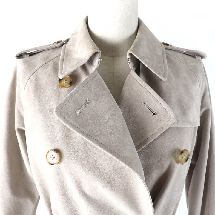 Very Good MACKINTOSH LONDON trench coat Logo button belted faux suede leather long Beige Artificial leather Women 36