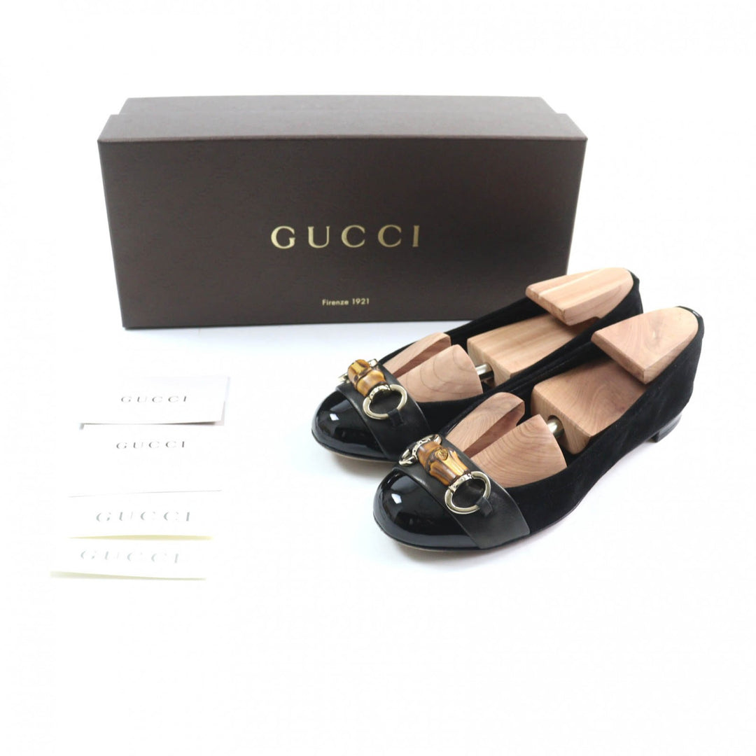 Great GUCCI pumps Bamboo Bit Suede Leather Flats black Suede leather Women 35