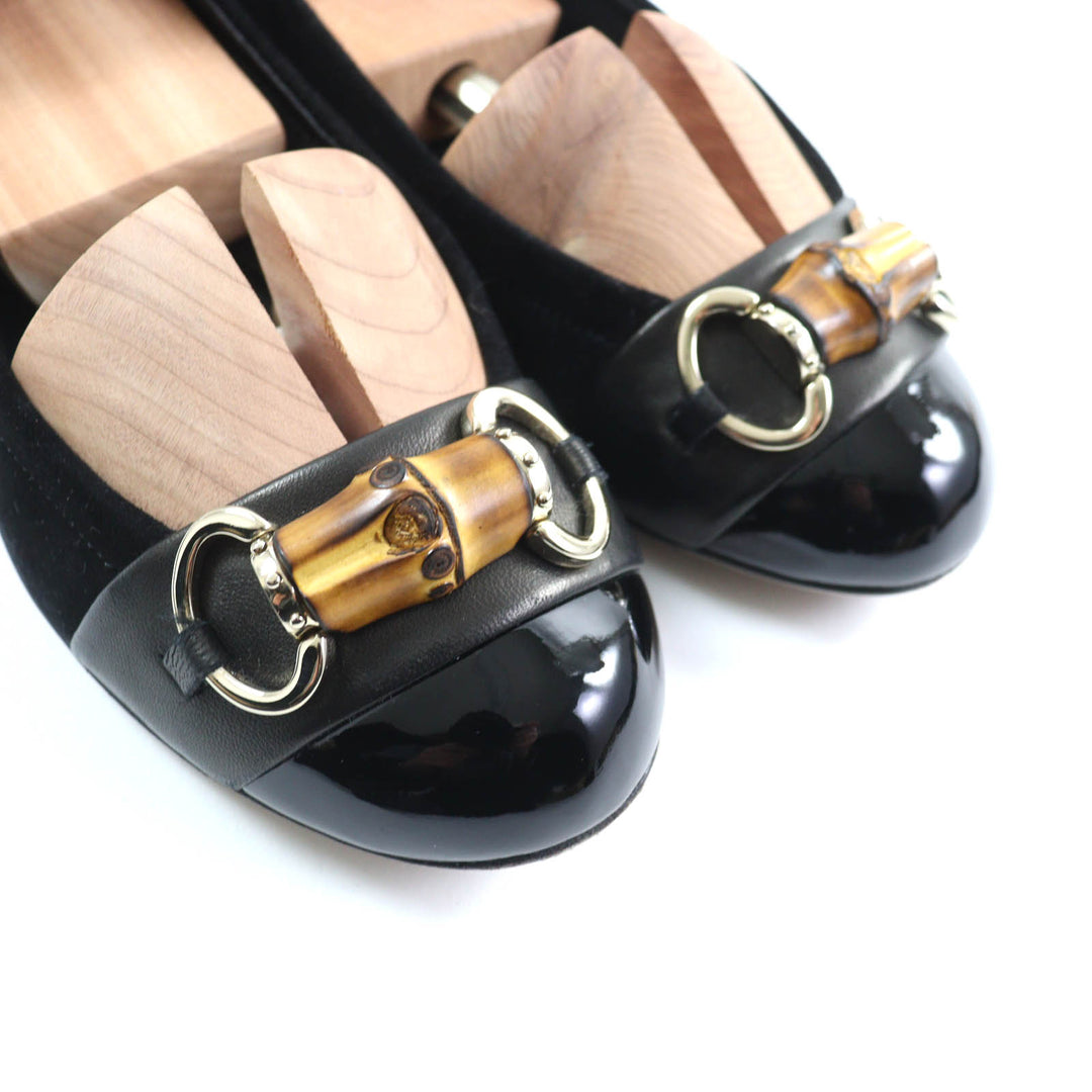 Great GUCCI pumps Bamboo Bit Suede Leather Flats black Suede leather Women 35