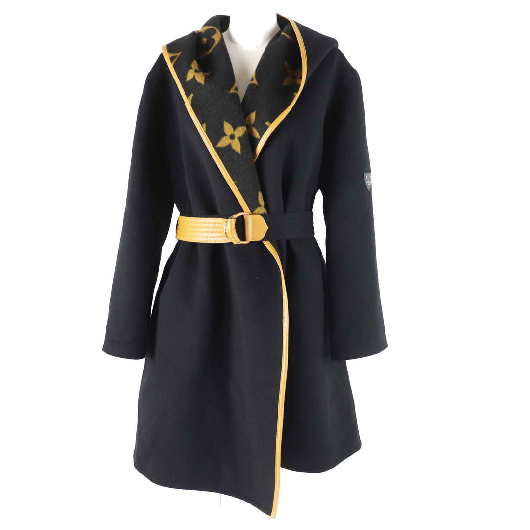 Excellent LOUIS VUITTON coat Giant Monogram Hooded Wrap wool Women 38
